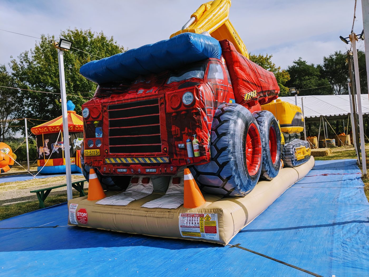 Dump truck themed jump house