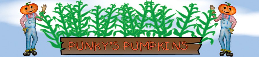 Punky's Pumpkins banner with corn stalks and pumpkin characters